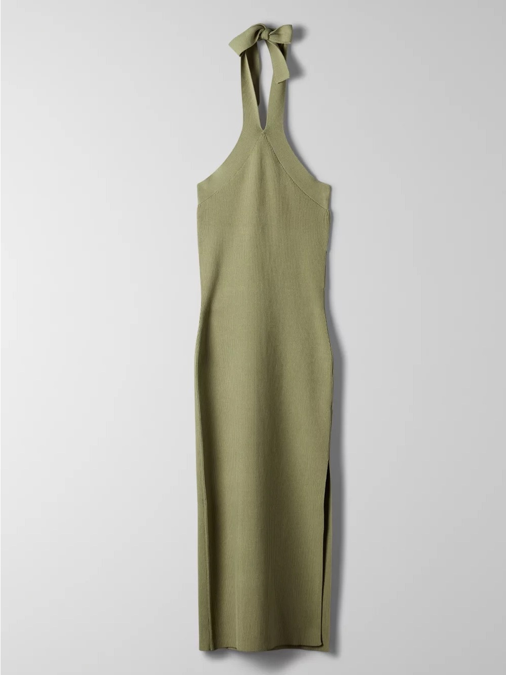 Wilfred Olive Green Cayenne Halter Ribbed Midi Dress Side Slit - Picture 3 of 7